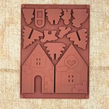2 бр./компл. 3D Коледа Силиконова форма на човечето къща форма шоколадова торта мухъл направи си САМ 