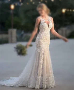 Бродерия Vestido de Noiva 2020 лято Русалка булчинската рокля дантела апликация сватбени рокли дантела сватбени рокли robe de mariee