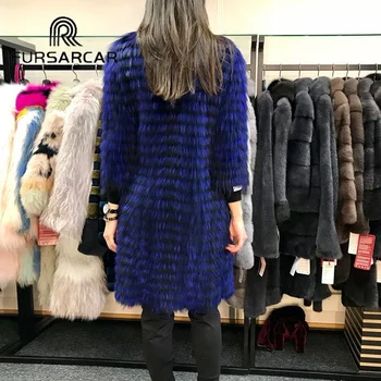 FURSARCA 90 см дълги кожени палта от естествен лисьего кожа дамско зимно палто от естествена лисьего кожа плюс размера на О-образно деколте дамски кожа яке луксозна връхни дрехи