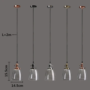 Гореща E27 ретро реколта полилей лампа промишлена капака лампи, 2 m кабел на кафе бар със стъклен капак тавана лампа