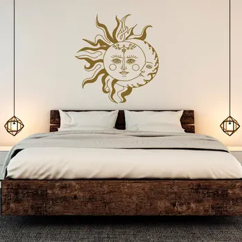 Слънцето и Луната етнически символ на стенни стикер виниловое изкуство, Начало Декор за спалнята на общежитието Мандала цвете лотос етикети подвижни фрески YD81