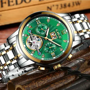 LIGE мъжки часовник Tourbillon автоматични механични часовници на най-добрата марка на луксозни спортни часовници е от неръждаема стомана мъжки Relogio Masculino 2020