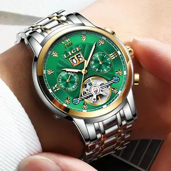 LIGE мъжки часовник Tourbillon автоматични механични часовници на най-добрата марка на луксозни спортни часовници е от неръждаема стомана мъжки Relogio Masculino 2020