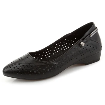 GKTINOO дишаща летни обувки от естествена кожа Woman 2020 Плосък Low Heel Hollow Out Leather Slip On Shoes For Women меки сандали