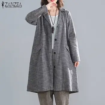 Ежедневни OL памук бельо жилетка 5XL дамски 2021 Модни блузи ZANZEA пролет есен раирана риза жена на ревера с дълъг ръкав Blusa