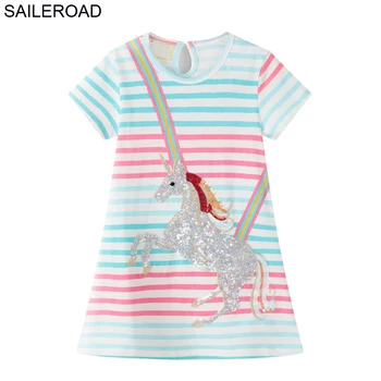 SAILEROAD бебешка рокля Еднорог блестка момичета с къс ръкав рокля Дъга дете момичетата вечерни рокли Лято памук бебешка рокля