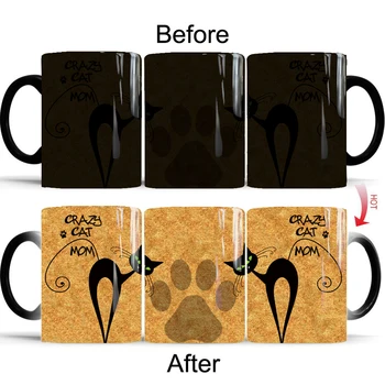 луда котка майка чаша 350 мл магическа керамични чаши кафе новост топлина промяна на цвета на преобразуване чай чаши чаши