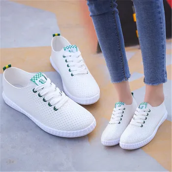 2020 нова малка бяла обувки Дамски дишащи спортни и ежедневни дамски обувки лейси обувки с дупки дамски лятна единичен обувки