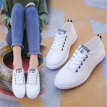 2020 нова малка бяла обувки Дамски дишащи спортни и ежедневни дамски обувки лейси обувки с дупки дамски лятна единичен обувки