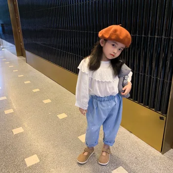 Есенни нови стилни детски модни ежедневни панталони за момичета в корейски стил универсални бродирани дънки