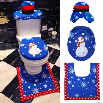 2020 фланела Коледа 3 бр. капак на тоалетната на Дядо Коледа за тоалетна мат аксесоари за седалки баня декорация килим Коледа интериор