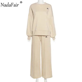 Nadafair зимни всекидневни големи спортен костюм на Жената есен два комплекта части Sweashirt и широки панталони 2020 спортен костюм 2 бр облекло
