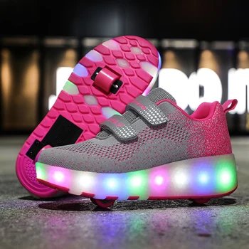 Децата на две колела светещи светещи маратонки, черен червен розов led светлина ролкови кънки обувките на децата led обувки момчета момичета USB зареждане