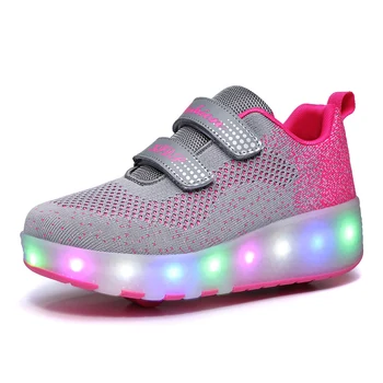 Децата на две колела светещи светещи маратонки, черен червен розов led светлина ролкови кънки обувките на децата led обувки момчета момичета USB зареждане