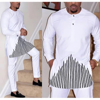 H & D 2020 african dashiki облекло за мъже no cap pants shirt set бродерия върховете брючный костюм мъжки традиционен африкански дрехи