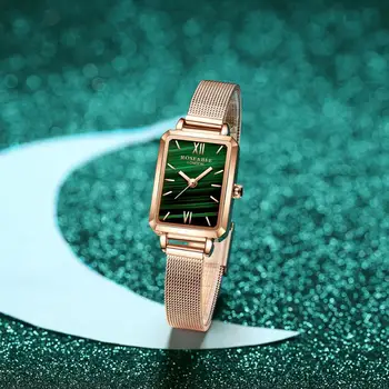 1 компл. гривна и часовник от естествена кожа каишка зелен малахит Япония кварц Дама на първия слой кожа каишка rose gold дамски часовник