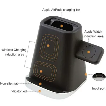 QI Wireless Charger Stand Multiple Devices бързо зарядно устройство, съвместим с iPhone 11 Pro/XS Max/Airpods/Apple iWatch2/3/4