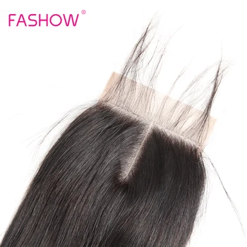 Fashow бразилски права коса тъкат 3 връзки с 5x5 инча предна дантела закриване на косата човешка коса Remy