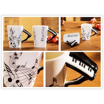 Творческа новост дръжка пиано керамична чаша свободен гама от кафе, мляко, чай Чаша самоличността на чаша уникален музикален инструмент gif