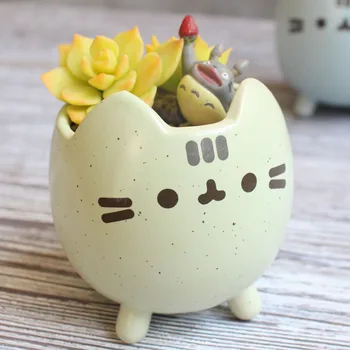 Суккулентный саксия керамична саксия за растения с дупка сладък животни бонсай, саксии за цветя в саксия малка котка домашен градински интериор