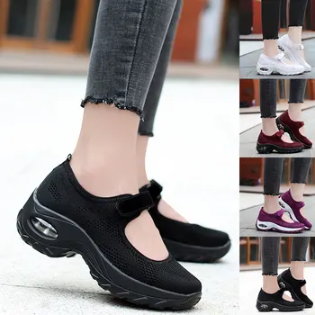 2020 Новата Въздушна Възглавница Плоски Обувки Дамски Мрежести Маратонки Дишащи Дамски Обувки Увеличение Дамски Ежедневни Обувки Zapatos De Mujer 35-42