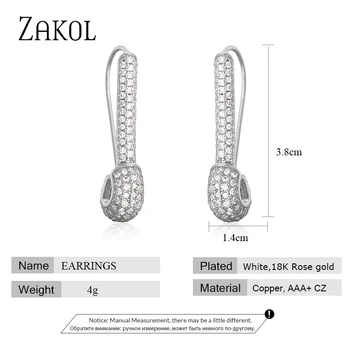 ZAKOL Марка дизайн, мода кубичен цирконий цвят на бяло злато Пин обеци за жени Момичетата на партията бижута 2020 нов FSEP2393