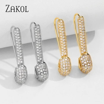 ZAKOL Марка дизайн, мода кубичен цирконий цвят на бяло злато Пин обеци за жени Момичетата на партията бижута 2020 нов FSEP2393