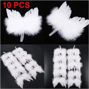 Коледна украса за 10 Ангел перо крила за занаяти Бяло Перо крило висящи украшения за елхи