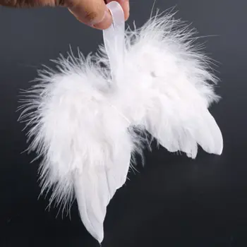 Коледна украса за 10 Ангел перо крила за занаяти Бяло Перо крило висящи украшения за елхи
