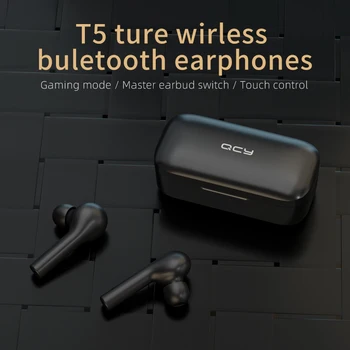QCY T5 Безжични Bluetooth слушалки V5.0 сензорно управление стерео слушалки HD разговор с батерия 380 ма-