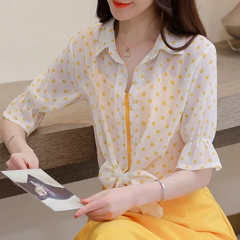 Годишна Жена Кимоно Жилетка Ploka Dot Блузи 2020 Ежедневни Половината Ръкави Съкратен Топ Солнцезащитная Облекло На Жените Шифоновые Върховете