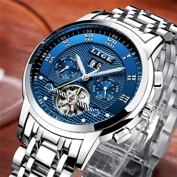 LIGE мъжки часовници мода топ марка луксозни бизнес автоматични механични часовници мъжки ежедневни водоустойчив часовник Relogio Masculino+кутия