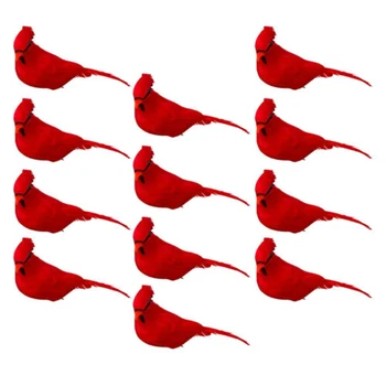 12шт изкуствени птици изкуствен Червен клип на кардиналите птици Коледа