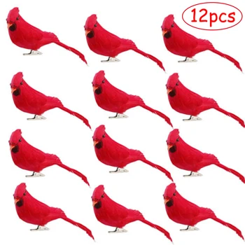 12шт изкуствени птици изкуствен Червен клип на кардиналите птици Коледа