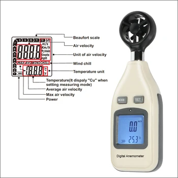 Ръчен дигитален термометър скоростта на въздуха анемометр измерване на скоростта на вятъра Ветрометр 30 м/с (65 мили / ч) измерване на скоростта на GM816A