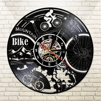 Планински байк 3D Deco LED Light Remote Control Adventure Bicycle Longplay Record Wall Clock Watch Vinyl плоча Reloj Paed