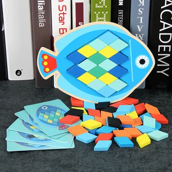 3D Бухал/риба дървена геометрична форма DIY пъзел с дървени тухли творчески пъзел играчка скоростна комплекти от образователни играчки, подарък за Рожден Ден
