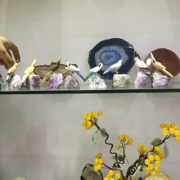 Натурален скъпоценен камък Crystal резбовани фигурки на птици аметист клъстер кварцов Кристал папагал за декорация на дома