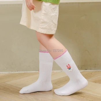 5шт деца момичета памучни чорапи сладко малко зайче дизайн високи чорапи за деца момичета пролет есен дете детето бели чорапи