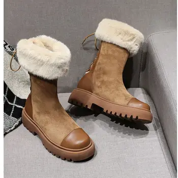 SWYIVY плюс кожа топли обувки за зимата дамски къси ботильоны платформа 2019 Боттин Femme Ежедневни обувки кадифе снегоходки за жени