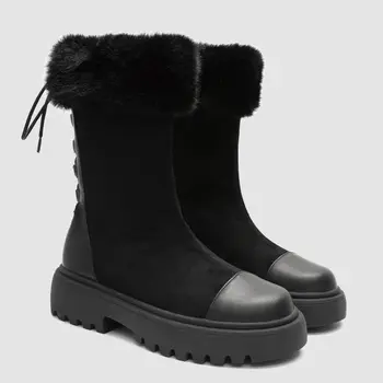 SWYIVY плюс кожа топли обувки за зимата дамски къси ботильоны платформа 2019 Боттин Femme Ежедневни обувки кадифе снегоходки за жени