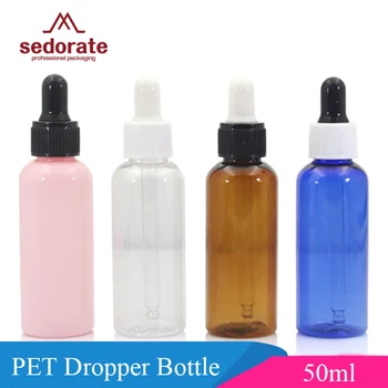 Sedorate 30 бр. / лот ПЕТ празни козметични бутилки 50 ml гумени капкомер етерично масло бутилки парфюм капкомер контейнери JX087-2