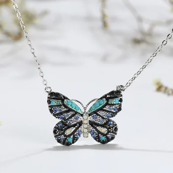 Эффи Кралица модерен синя пеперуда висулка колие Crystal мода бижута кубичен цирконий верига Огърлица за жени, подарък DN136