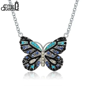 Эффи Кралица модерен синя пеперуда висулка колие Crystal мода бижута кубичен цирконий верига Огърлица за жени, подарък DN136