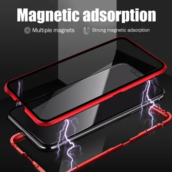 Предната част + Черно прозрачно закалено стъкло корпус за iPhone 11 Pro Max 11 Pro 11 магнитна адсорбция алуминиево-метална рама твърда делото Capa