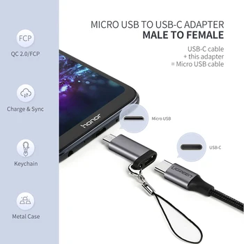 Ugreen USB Type-C USB адаптер C to Micro USB конвертор Женски мъжки адаптер за Xiaomi Samsung Tablet Charger синхронизация на данните