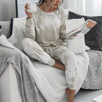 Herbst Winter Loungewear Frauen Pyjama Set Tie-dye Hause Tragen Lounge-Set Homewear Frauen Langarm Lounge Tragen nachtwäsche2021