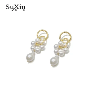 SuXin обеци 2020 нов лесен пискюл темперамент обеци за жените дълги перлени обеци, бижута, подаръци