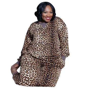 XL-5XL Plus Size Rainbow Вратовръзка Боядисват Leopard-Print Two Piece Outfit Women O Neck Long Sleeve-Top and Bdoycon Pant Oversize Tracksuit