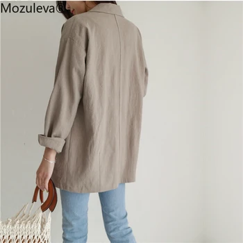 Mozuleva нови дамски блейзери ежедневни свободна яке на една пуговице нарези памук и лен реколта джобове Blasic върховете 2020 лято